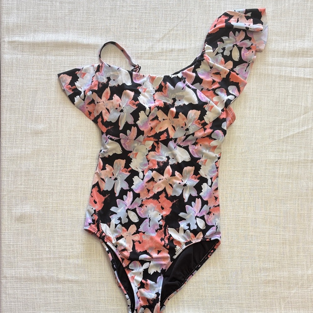 Time and Tru Black Floral Swim One Piece